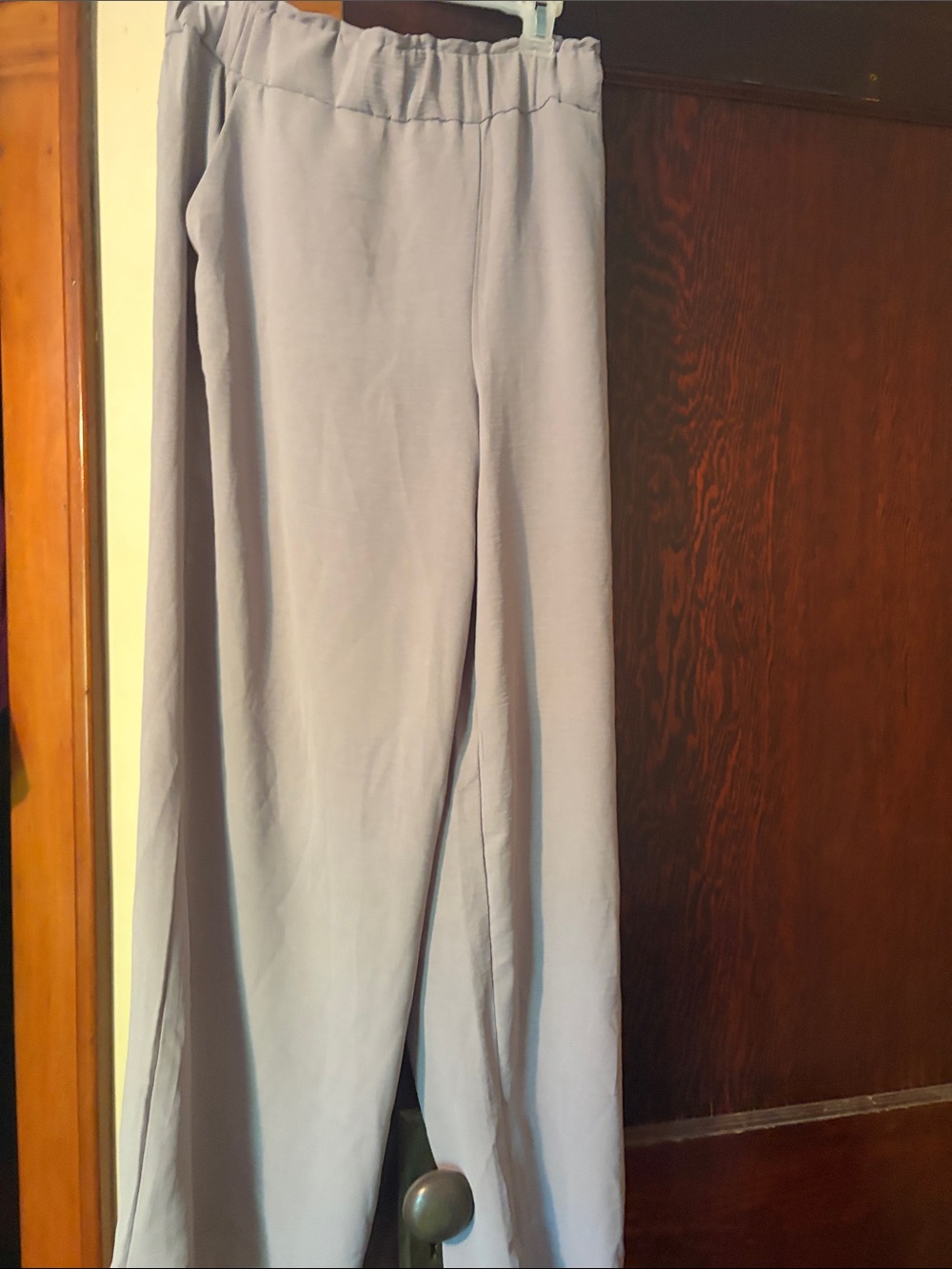 Hilary Radley Light Gray Wide-Leg Elastic Waist Pants